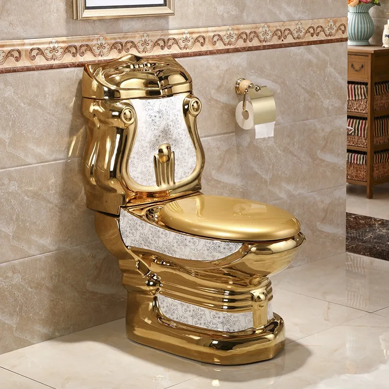 Royal extreme luxury first-class quality elettrolitico hotel golden wc bagno comò ceramica one piece gold toilet