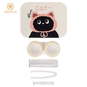 Étuis à lentilles imprimés chaton de dessin animé, boîtes en carton portables pour le voyage, assorties à une pochette en microfibre, accessoires pour lunettes - Product Image 5