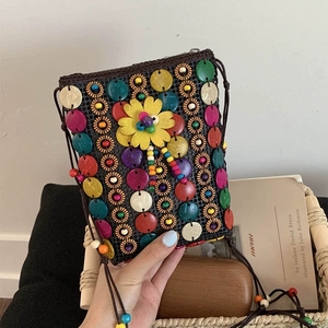 Popular Women Coconut Shell <strong>Mobile</strong> Phone <strong>Bag</strong> Coin Purse Hand Woven <strong>Ethnic</strong> Style Crossbody <strong>Bag</strong> - Product Image 1