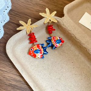 Pendientes Colgantes Bohemia de Aleación de Zinc con Baño de Oro, Diseño de Estrella de Mar y Pez Pequeño, Estilo Fresco y Dulce para Vacaciones en la Playa - Product Image 3