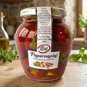 Condimento per Frutti di Mare Tissi, Peperoncini Conservati Ripieni di Acciughe e Capperi 314ml X 6 Pezzi 280g - Product Image 3