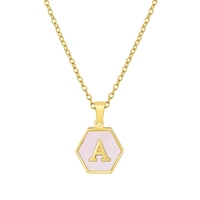 Collar Hexagonal con Iniciales de 26 Letras, Collar Geométrico con Colgantes de Monedas Rosas, Joyería en Capas de Acero Inoxidable