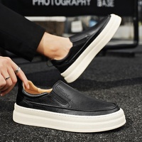 Chaussures à enfiler tendance noires pour hommes, baskets vulcanisées, mocassins en cuir vierges personnalisables, chaussures décontractées