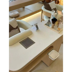 Mesa de Manicura de Estilo Nórdico con Tapa de Mármol Blanco, Moderna, de Madera Maciza, con Lámpara LED para Uñas, en Venta - Product Image 6