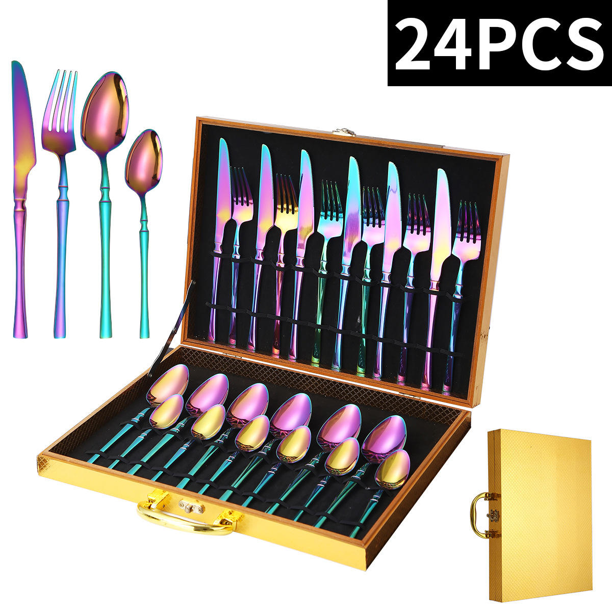 Ensemble doré de 16 pièces (boîte en bois doré)