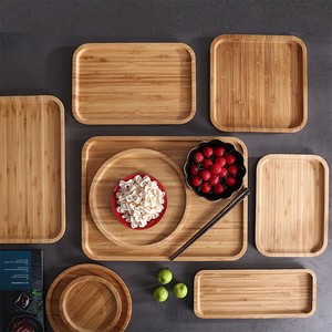 Bamboo Wooden <b>Tray</b> Set Rectangular Round Serving Platter For <b>Tea</b> Food Barbecue Dining Use - Product Image 1