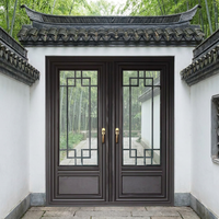 Porte en aluminium de style chinois ancien de luxe, design traditionnel, verre trempé triple isolation à faible émissivité, pour salon