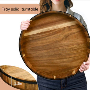 Organizador decorativo grande ecológico, bandeja redonda creativa hecha a mano de estilo japonés, plato giratorio sólido para servir para fiesta en la cocina - Product Image 1