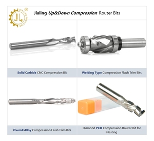 Jialing carbure monobloc <span class=keywords><strong>CNC</strong></span> Compression Bit 3/8 tige bois haut vers le bas coupe PCD routeur <span class=keywords><strong>Bits</strong></span> nidification spirale affleurante garniture Compression Bit - Product Image 2