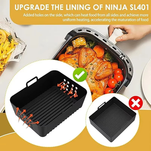 Panier XL réutilisable pour friteuse à air, doublures en silicone pour plateau de cuisson 20x14x8cm, compatible four et lave-vaisselle, écologique pour Ninja SL400 SL401 - Product Image 3