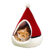 Lit pour animaux de compagnie de Noël, forme d'arbre de Noël et chapeau du Père Noël, niche pour chat, chaleureuse pour l'hiver, pliable, coussin amovible, maison pour animaux de compagnie pour petits chats et chiens