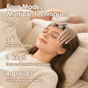 Handheld Rechargeable <strong>Mini</strong> Scalp Head <strong>Massager</strong> EMS Red Light Heat Waterproof 4 Silicone Massage Heads Brush - Product Image 5