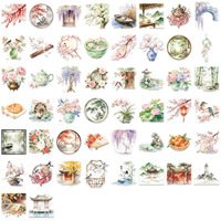 50 Pegatinas de Estilo Chino de Dibujos Animados en Acuarela, Transparentes, de PET, Impermeables, para Diario, Guitarra, Cuaderno, Regalo al por Mayor
