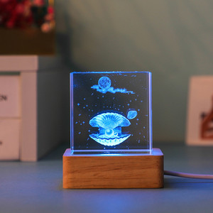 Lámpara de madera RGB de carga USB de 5V, luz LED de noche de cristal 3D con batería, regalo maravilloso para la familia - Product Image 2