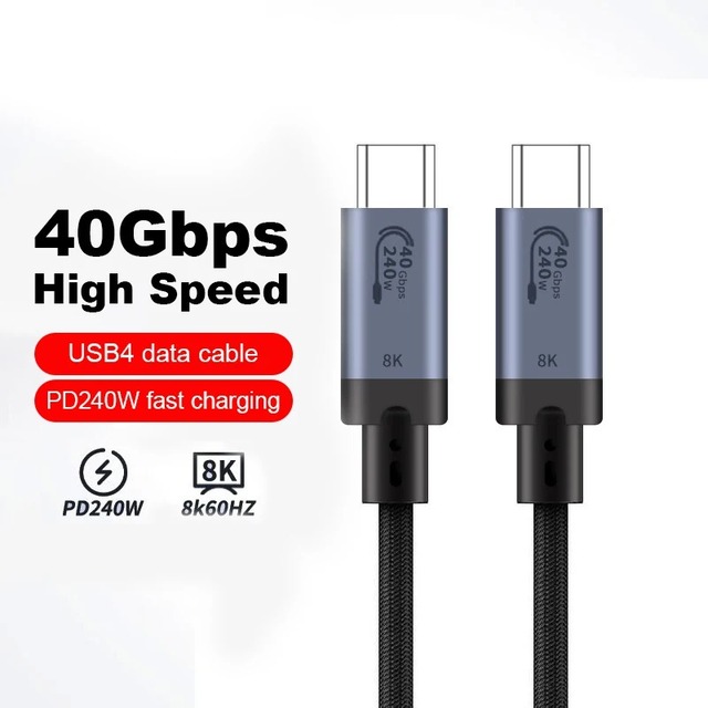 8K 240W PD 3.1 USB4 Type-C Cable 40Gbps Data Transfer 8K 60Hz Video Braided Cord for Laptop Phone
