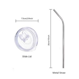 Gobelets de sublimation 20 oz, modèles fins et droits vierges, en acier inoxydable isotherme avec couvercle et paille - Product Image 4