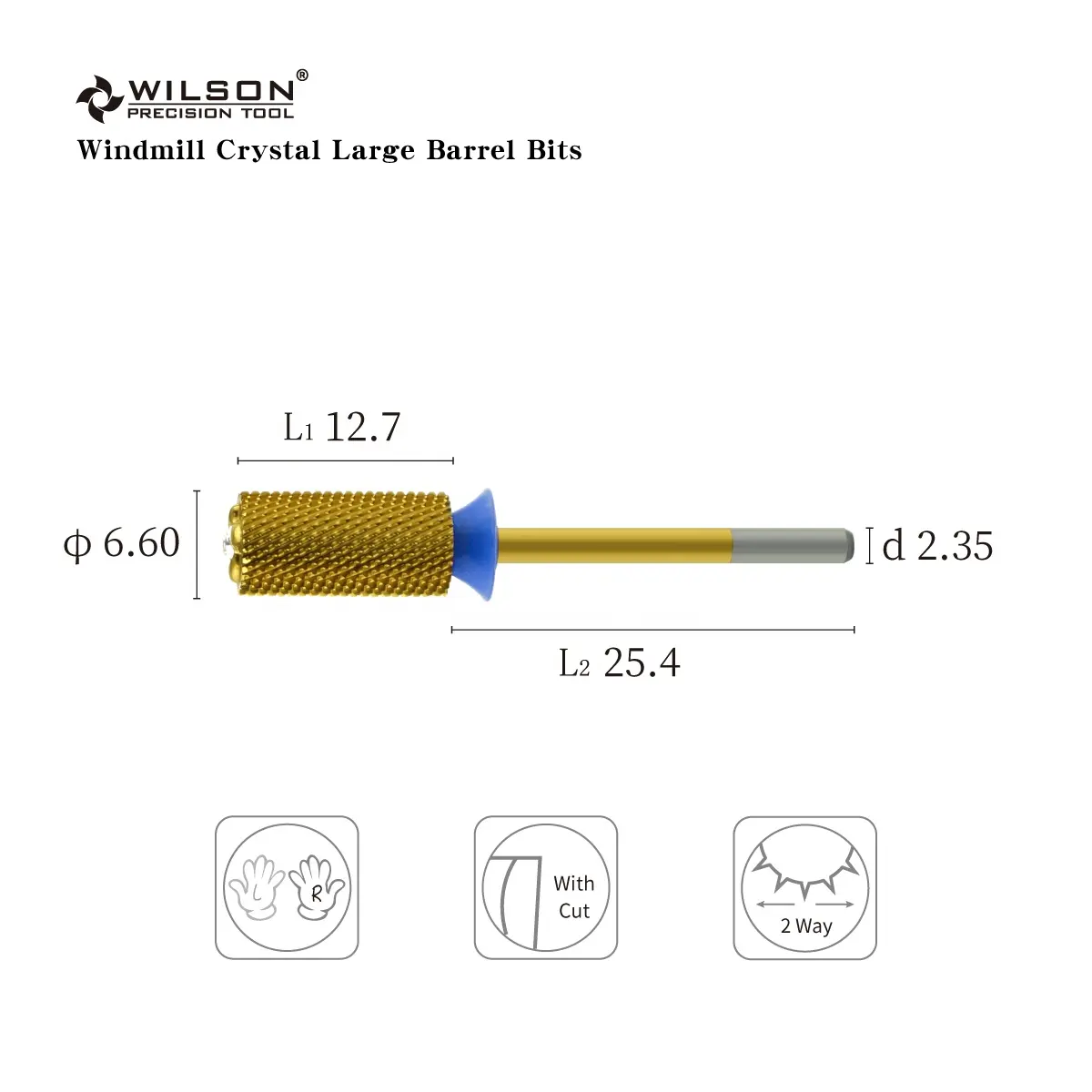 6.60mm Windmill Crystal Large Barrel Bits TiN Coating WILSON Customized nail bit drill Best Selling carbide nail drill bit