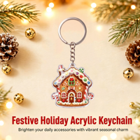 Porte-clés en résine acrylique en forme de maison de Noël en pain d'épices, porte-clés mignon en forme de maison décorée de bonbons