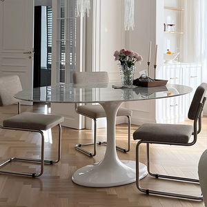 Luxury French Style Top Quality <strong>Tulip</strong> Oval White Marble Sintered Stone Dining <strong>Table</strong> - Product Image 3
