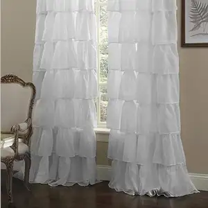 Rod pocket sheer veil ruffle fabric wedding curtain
