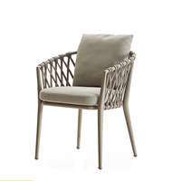 Chaises et tables de salle à manger de style nordique décontracté pour l'extérieur, avec dossier, structure en alliage d'aluminium et corde tressée, pour balcon, patio, salle à manger
