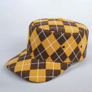 الخريف والشتاء كلاسيكيات الرجال فحص الصوف الدافئ شعر النساء بالأعلى مسطح قبعة شعار مخصص - Product Image 5