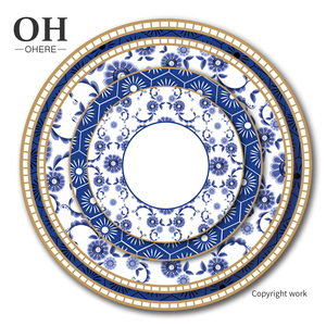 Service de vaisselle élégant en porcelaine fine bleu <span class=keywords><strong>et</strong></span> blanc pour mariage, assiettes de table en gros - Product Image 4