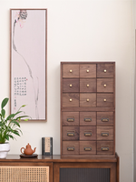 Organisateur de bureau en bois massif à 9 tiroirs avec poignées métalliques vintage, boîte de rangement pour bijoux en noyer, commode à tiroirs pour coiffeuse ou bureau