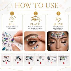<span class=keywords><strong>Gioielli</strong></span> per il Viso, Adesivi con Strass Autoadesivi, Cristalli per la Fronte, Adesivi per Trucco Corpo per Feste e Festival - Product Image 2
