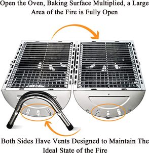 Portable Outdoor Charcoal Grill Mini Barrel BBQ <b>Stove</b> with Wooden Handle for Camping Picnic Travel and Backyard Cooking - Product Image 4