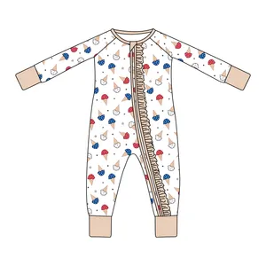 Wholesale Custom Dual Zipper Fold Over New Born Baby Rompers Baby Girl Clothes Toddler Pajamas Sleeper Print Bamboo Baby Clothes