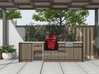 Modules de cuisine extérieure modulaires, blocs de cuisson à assembler avec emplacements pré-découpés pour appareils électroménagers, pour des plans de jardin extensibles