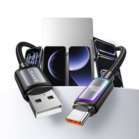 USAMS Best Seller SJ817 20V 5A 100W Pengisi Daya Cepat Kabel Nilon Terjalin Tipe-C dengan Lampu RGB untuk Samsung Huawei iPhone