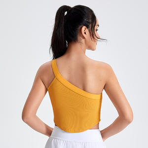 Canottiere Yoga a coste da donna a spalla singola a rapida asciugatura in maglia Casual gilet sportivo estivo da palestra taglie forti in pizzo - Product Image 6