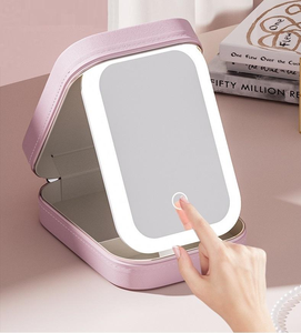 Foldable <b>LED</b> Makeup <b>Mirror</b> USB Rechargeable Portable Jewelry Cosmetic Storage Box Travel Cosmetic Makeup Bag - Product Image 4