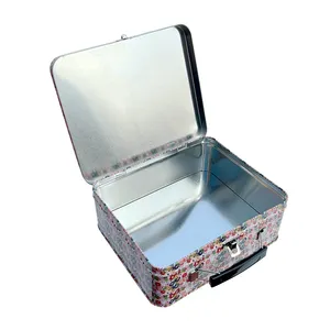 Factory Wholesale Custom Tinplate Suitcase Rectangle Metal Lunch Box Empty Tin Lunch Boxes With Handle And Lock