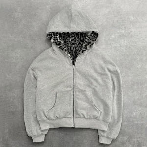 Felpa con Cappuccio Reversibile a Doppio Strato con Zip, Stampa Leopardata, 100% Cotone, per Uomo e Donna, Stagione Invernale - Product Image 2