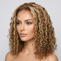 Perruque Courte Bouclée Ombrée pour Femme, Faite à la Machine, en Fibre Synthétique Haute Température, Perruque Complète Afro Américaine avec Dentelle Frontale