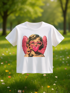 T-shirt con stampa grafica Cupido da donna, manica corta, girocollo, bianco, casual, estivo, lavabile in lavatrice, tessuto jersey confortevole - Product Image 2