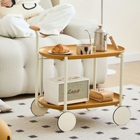 Chariot de rangement en plastique à double niveau, en acier carbone, type sur pied, multifonction, non pliable, portable, table basse mobile pour