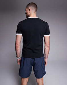 T-shirt da uomo slim fit in cotone premium pesante color block 2026, modello Ringer, blu navy e bianco, aderente per muscoli, per uomo - Product Image 3