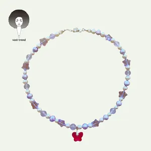 Nuevo collar de cuentas de Color Diy coreano perla de ostra de agua dulce pareja mariposa cinturón de pliegue Simple collar de perlas encantador versátil