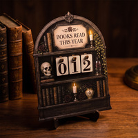 Ornement de bureau artisanal en bois, style moderne et minimaliste, avec carte à retourner, thème maison hantée d'Halloween, pour compteur de lecture