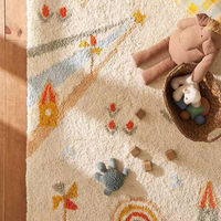 Tapis de style frais pour salon, tapis de chambre d'enfant à motifs de dessins animés lavable en machine, tapis de chevet épais en fausse laine pour chambre à coucher