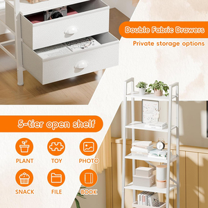 Home Office 5-Tier Ladder <strong>Shelf</strong> 2 Drawers Modern <strong>Narrow</strong> Bookshelf Storage <strong>Shelves</strong> Freestanding Rack <strong>Units</strong> for Living Room - Product Image 4