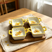 Ensemble de 6 coupelles à sauce en céramique peintes à la main, finition craquelée, petites coupelles à sauce soja avec support métallique pour restaurant et usage domestique