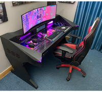 Escritorio Gaming RGB para Computadora, Combo Dos en Uno de Escritorio y Caja de Computadora para Juegos, Panel Lateral de Vidrio Templado, Escritorio para PC con Refrigeración por Agua