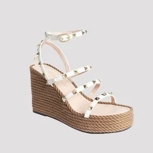 2024 Custom Female Footwear Ultra Solid Flat Shoe Slope Strap Platform Wedges Sandals OEM Manufacturer Customized For Summer