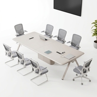 Table de conférence moderne, longue table de réunion, finition brillante, MDF de qualité E1, structure en acier pour bureau, salle de formation
