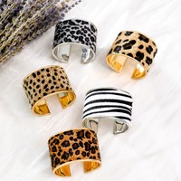 Bracelet ouvert personnalisé à imprimé léopard et zèbre pour femmes, bijoux rétro à la mode